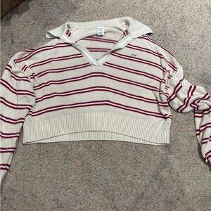 PINK Victoria's Secret Cream and Red V-Neck Sweater